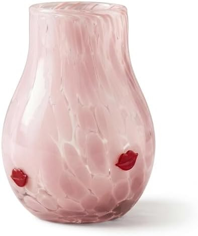 Skylety Valentine's Day Icon Glass Vase Icon Pink & White Flower Vase 5.75'' x 4.25'' Hand Blown ... | Amazon (US)