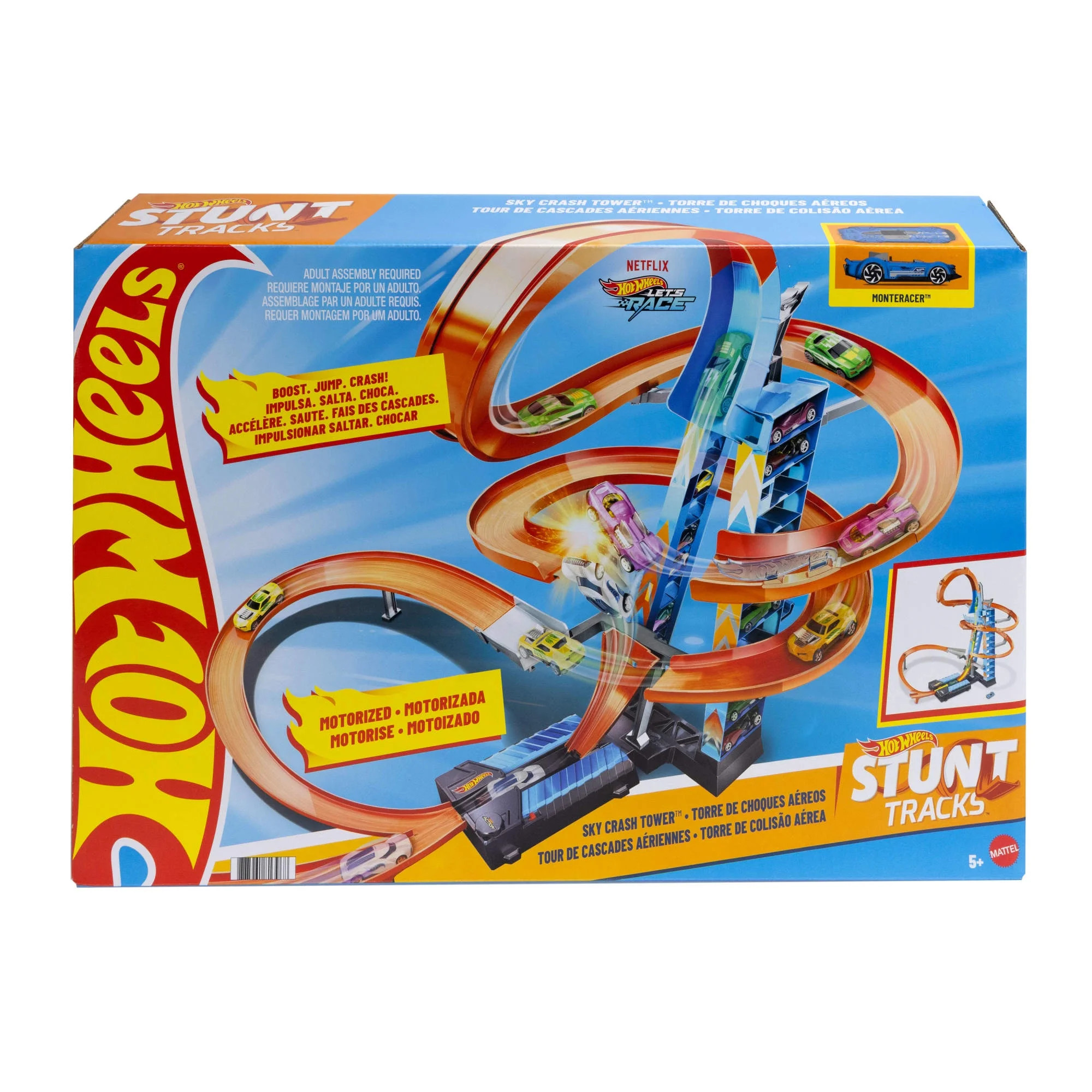 Hot Wheels Sky Crash Tower Motorized Track Set with Toy Car, Stores 20+ 1:64 Scale Cars, 27.95 in | Walmart (US)