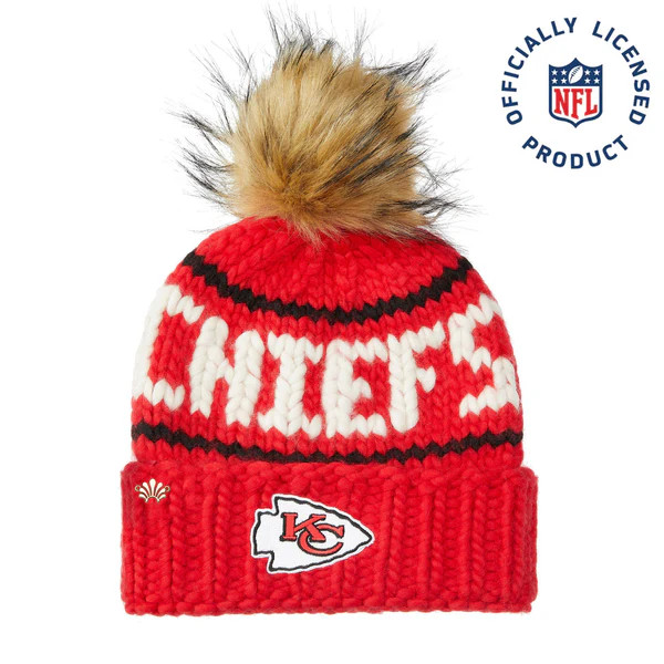 KANSAS CITY CHIEFS LELE SADOUGHI X NFL RED BEANIE FAUX FUR POM | LELE SADOUGHI