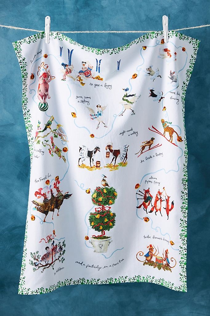 Inslee Fariss Twelve Days of Christmas Menagerie Dish Towel | Anthropologie (US)