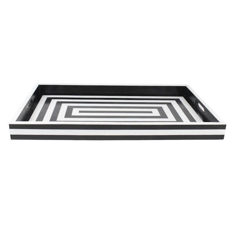 Black & White Striped Rectangle Tray, 24" | At Home