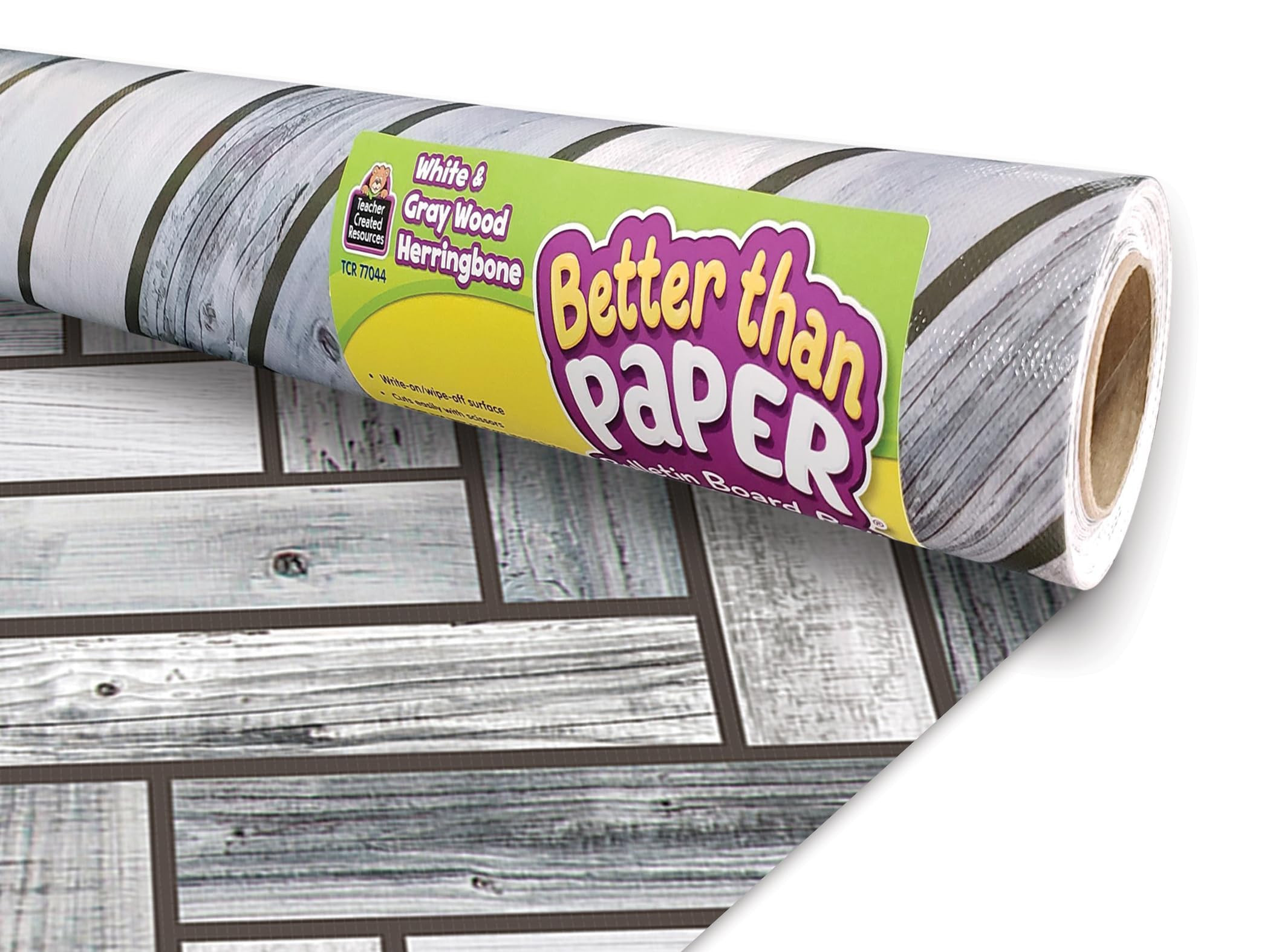 Teacher Created Resources White & Gray Wood Herringbone Better Than Paper Bulletin Board Roll (TCR77044) | Amazon (US)