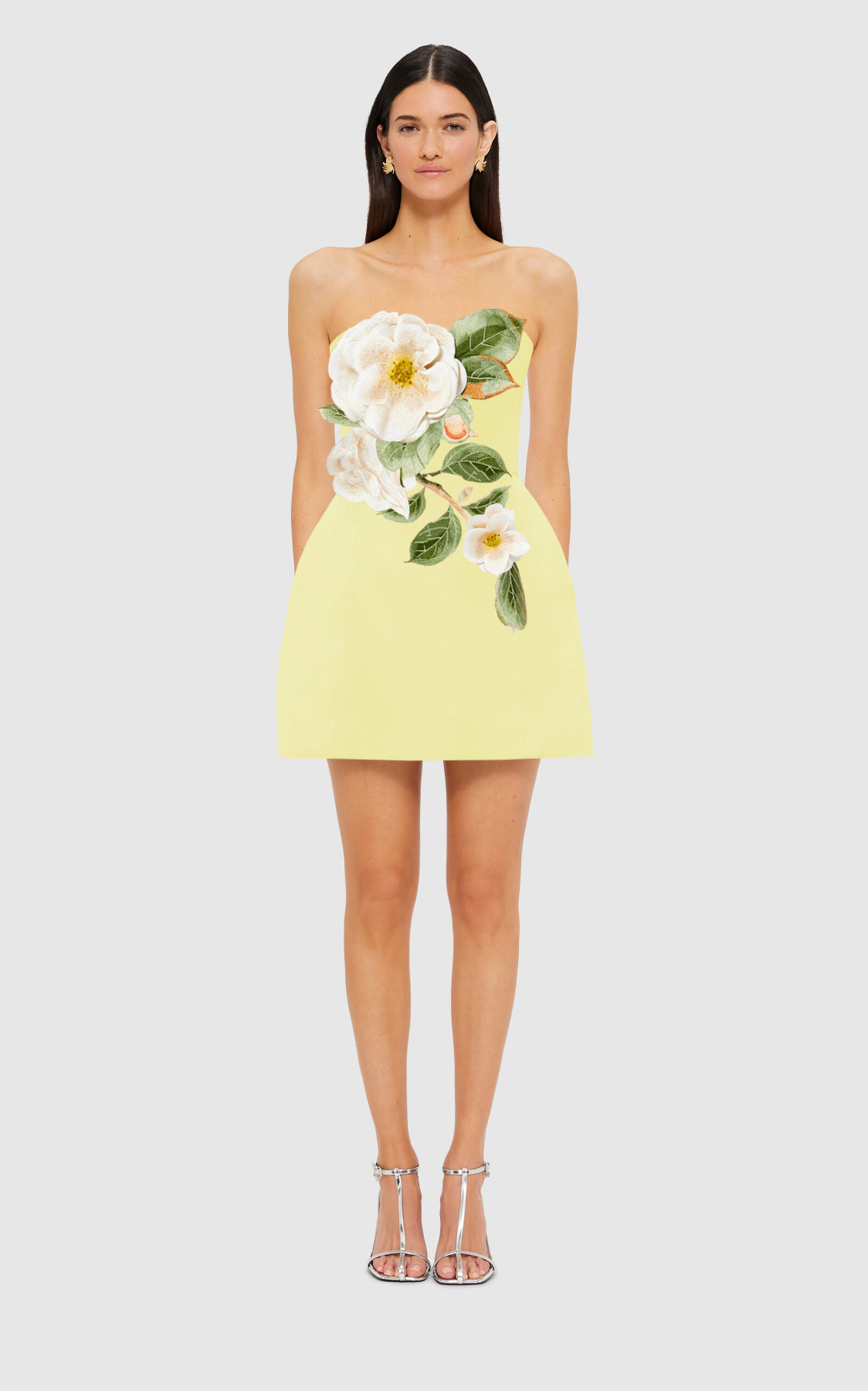 Rosario Applique Floral Bustier Mini Dress - Sorbet Yellow | Moda Operandi (Global)