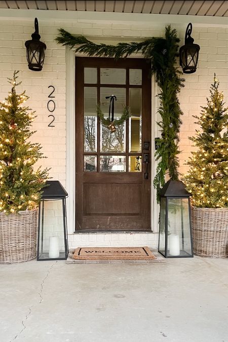 Christmas front porch inspo! 
Holiday doormat, holiday wreath 

#LTKHoliday #LTKSeasonal #LTKhome