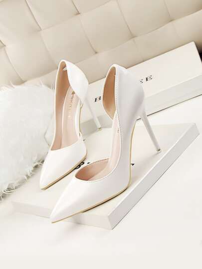 Artificial Patent Leather Stiletto Heeled Court Pumps | SHEIN