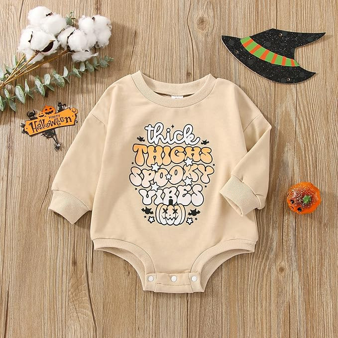 Baby Halloween Outfit Girl Boy Pumpkin Sweatshirt Romper Oversized Long Sleeve Onesie Fall Hallow... | Amazon (US)
