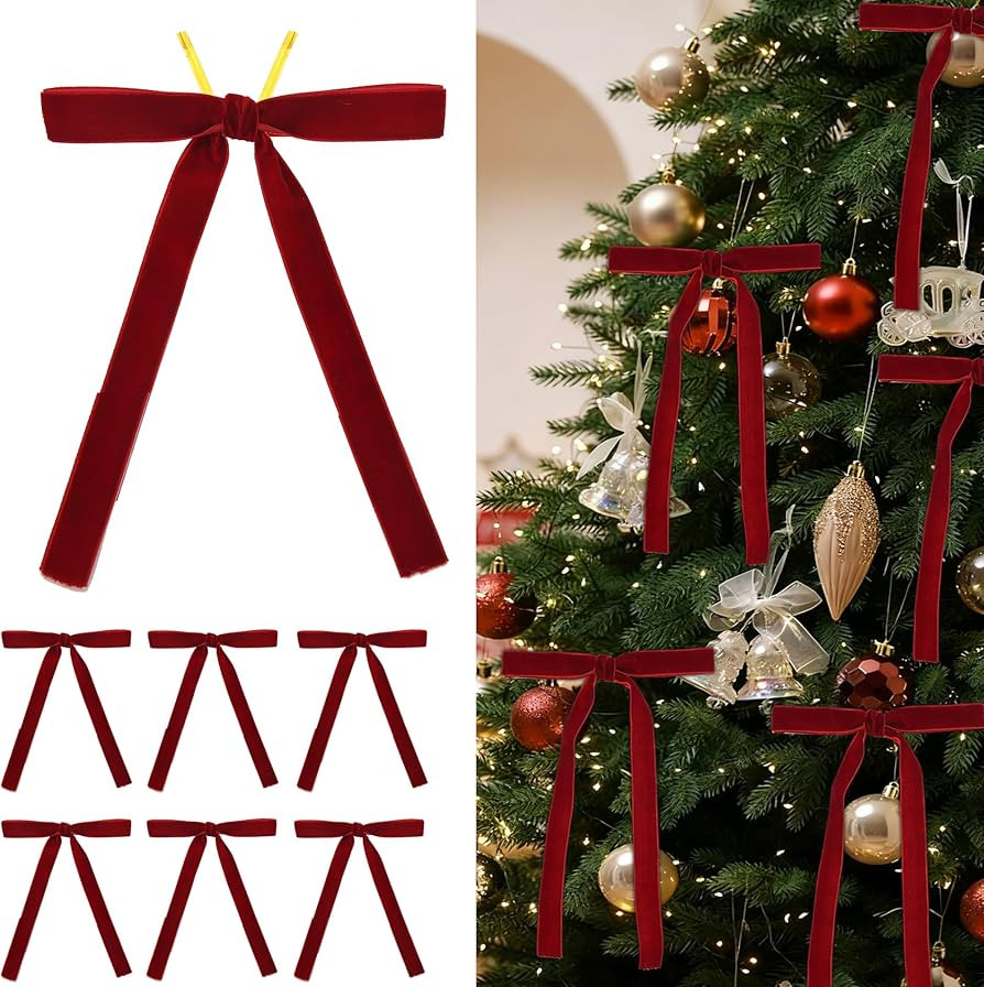 30 Pcs Velvet Christmas Tree Bows Decorations, Vintage Velvet Ribbon Bows with Twist Tie for Wrea... | Amazon (US)