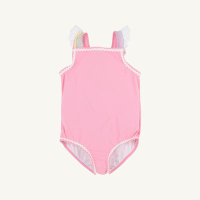 Long Bay Bathing Suit - Hamptons Hot Pink with Worth Avenue White & Multicolor Ric Rac | The Beaufort Bonnet Company