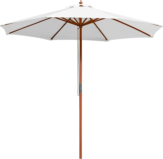9ft Wood Outdoor Patio Pure White Umbrella Market Garden Yard Beach Deck Cafe Wedding Party Sunsh... | Amazon (US)