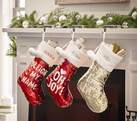 Red And Silver Reversible Sequin Stocking | Pottery Barn Kids