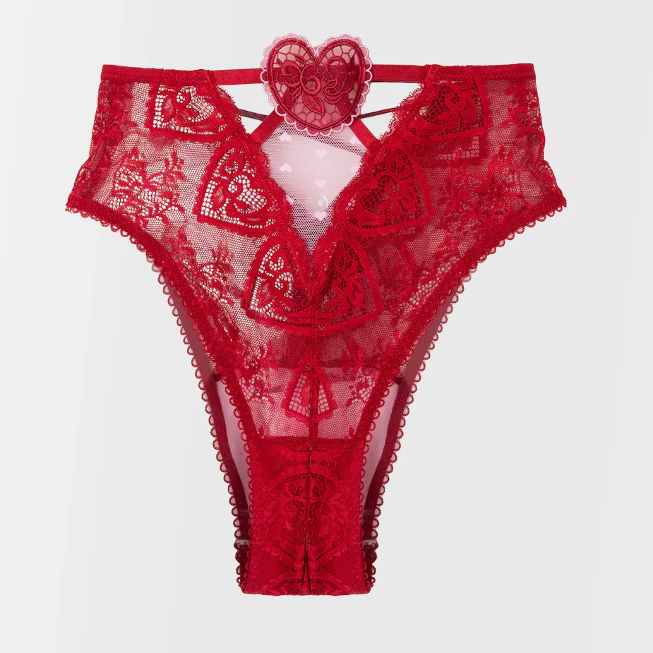 High Waist Lace Up Crotchless Panty - Red | Mentionables