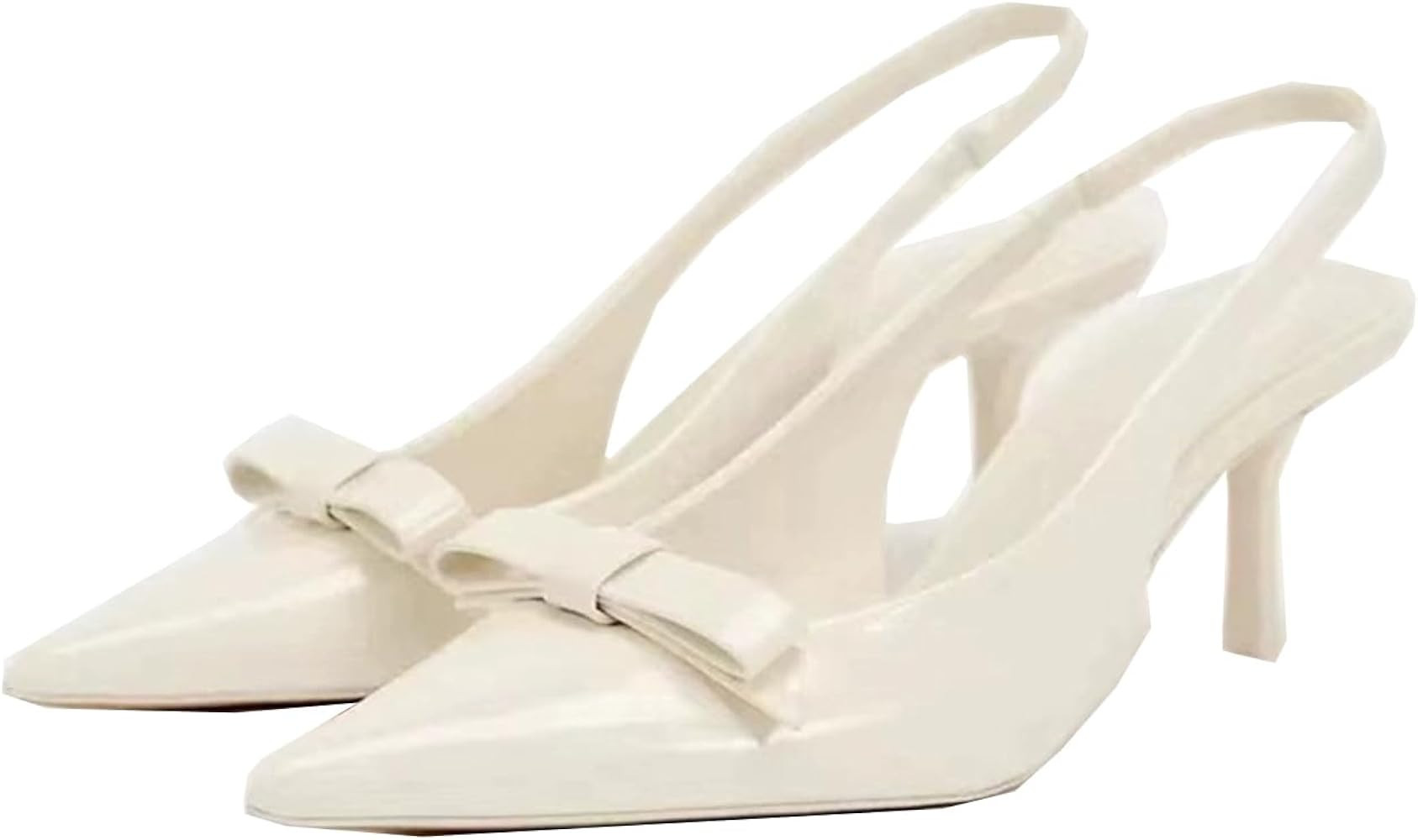 MRKEWUNEY Fashion Bow Slingback Pumps Shoes for Women Slip On Pointed Toe Pumps | Amazon (US)
