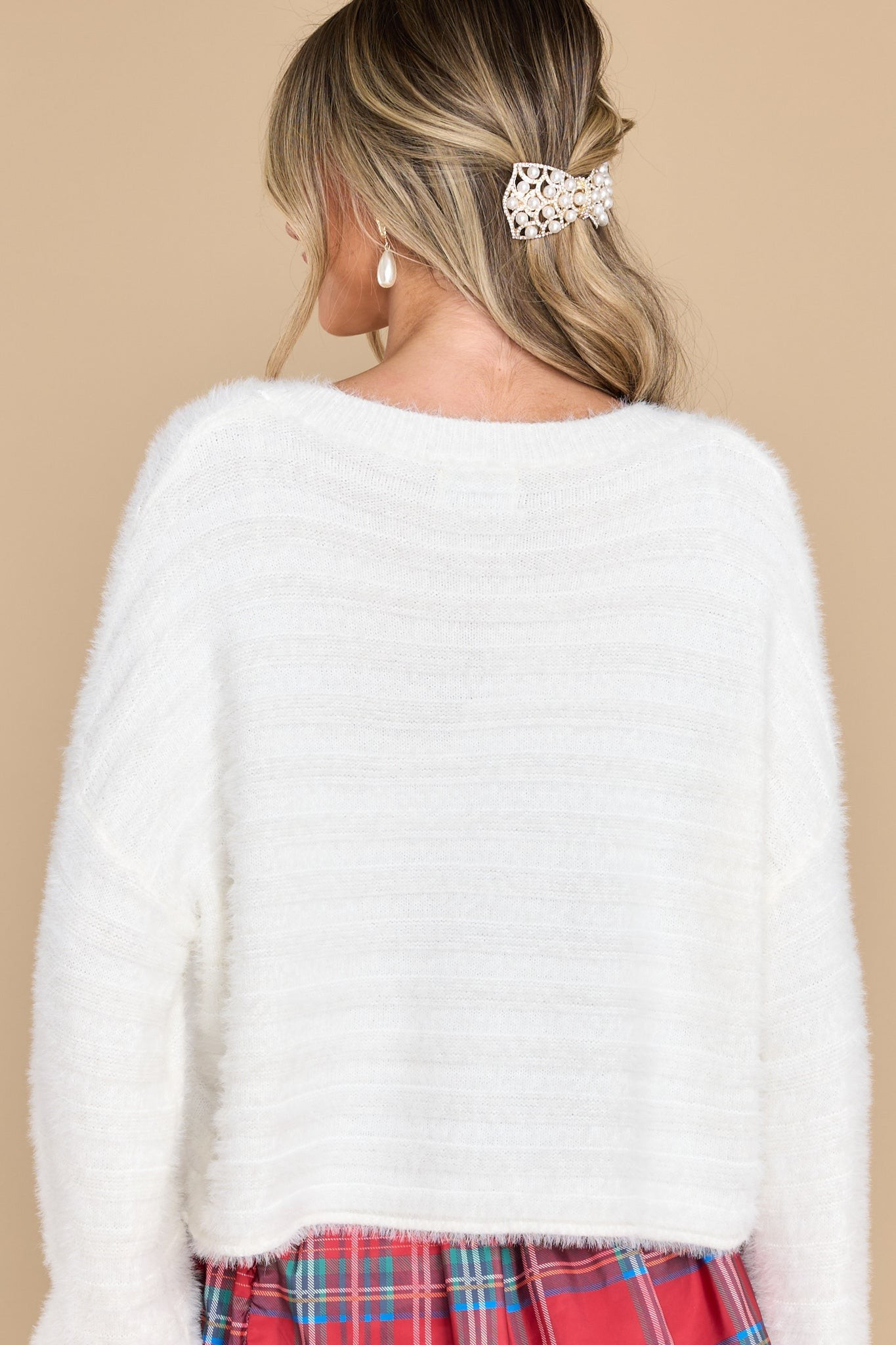 Cozy Upgrade White Sweater | Red Dress 