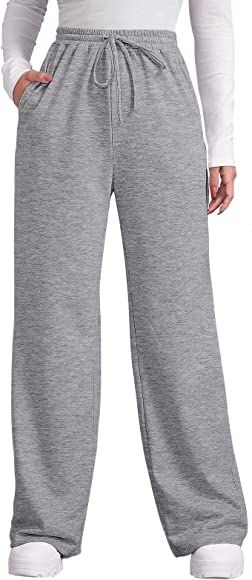 OFEEFAN Womens Fall Pants with Pockets Winter Elastic Waist Sweatpants Wide Leg Drawstring Pants | Amazon (US)