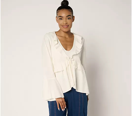 Peace Love World Boheme Ruffle 100% Cotton Long Sleeve Topper | QVC