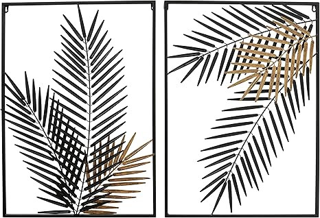 WHW Whole House Worlds Tropical Jungle Leaf Framed Composition Panels, Set of 2, Gold Gilt, Abstr... | Amazon (US)