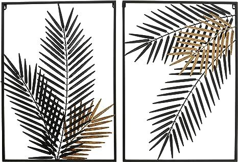 WHW Whole House Worlds Tropical Jungle Leaf Framed Composition Panels, Set of 2, Gold Gilt, Abstr... | Amazon (US)