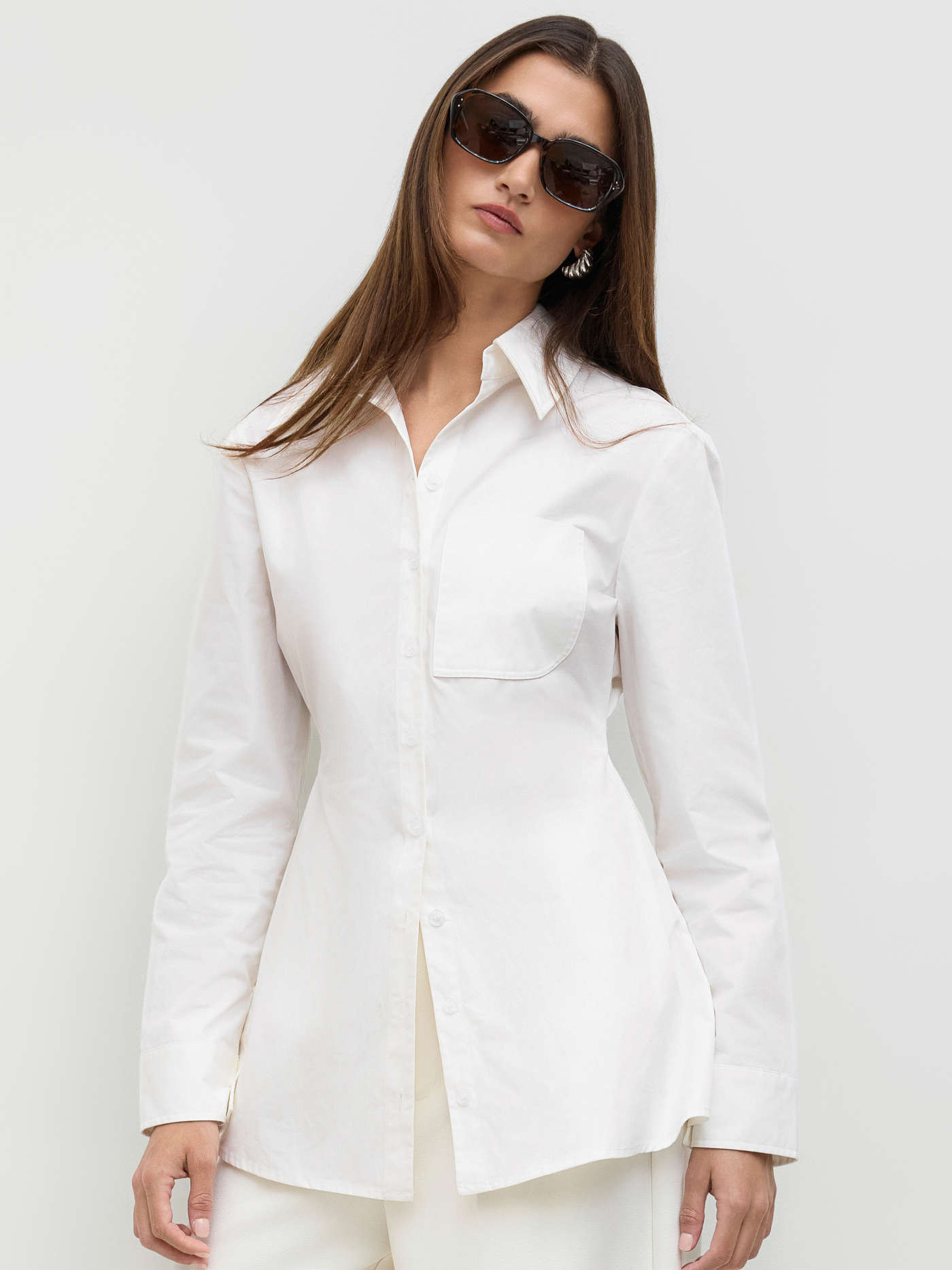 Woven 100% Cotton Polo Button Up Ruched Shirt For Work | Cider