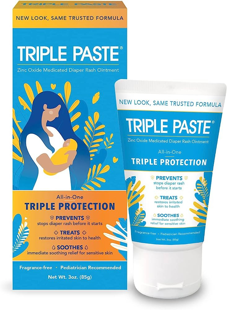 Triple Paste Diaper Rash Cream for Baby - 3 oz Tube - Zinc Oxide Ointment Treats, Soothes and Pre... | Amazon (US)