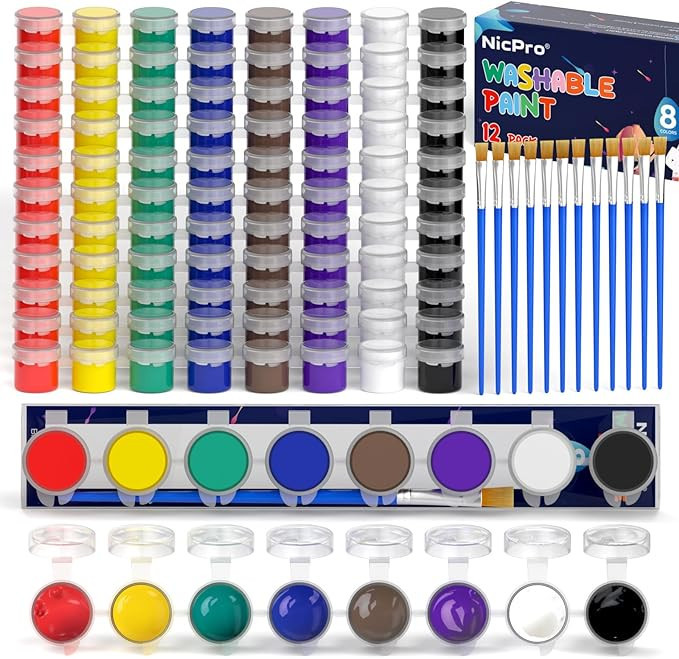 Washable Paint Set for Kids Arts and Crafts,8 Colors 12 Set of Mini Acrylic Paint Strips with 12 ... | Amazon (US)
