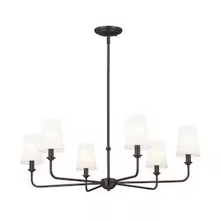 KICHLER Pallas 6-Light Black Traditional Dining Room Chandelier with White Fabric Shades 52516BK ... | The Home Depot