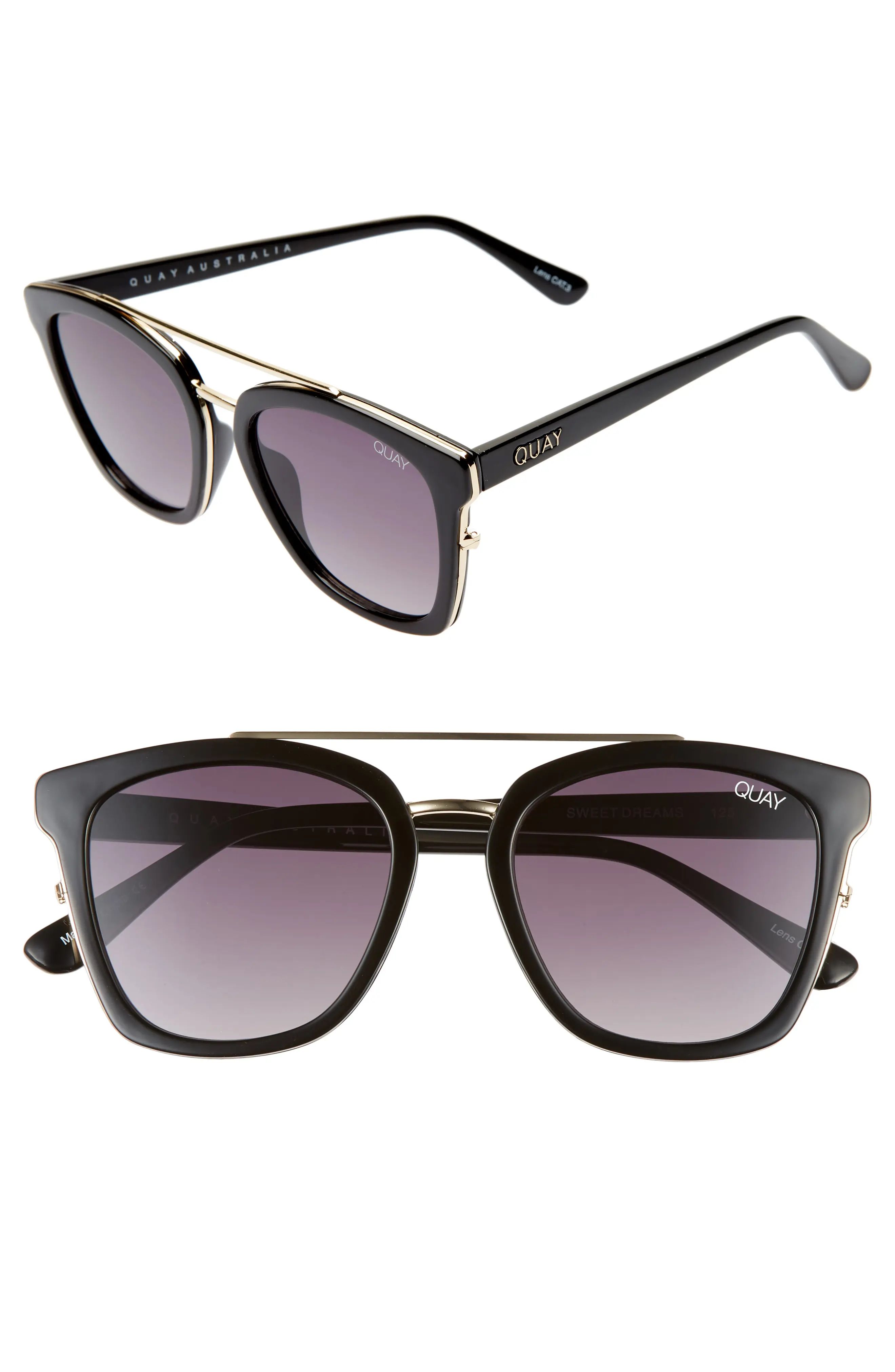 Women's Quay Australia Sweet Dreams 51mm Square Sunglasses - Black/ Smoke | Nordstrom