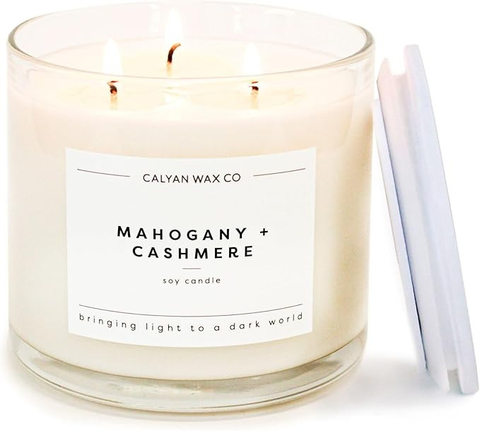 Calyan Wax Co. Mahogany & Cashmere 3 Wick Scented Candle - 43 Hour Burn - Luxury 3 Wick Soy Candl... | Amazon (US)