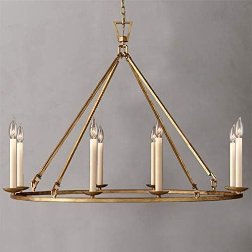 LOVEDIMA Rustic Candle-Shaped 8-Light Metal Chandelier Lighting Antique Brass Round Chandelier Ceiling Hanging Light Fixture (8-Light) | Amazon (US)