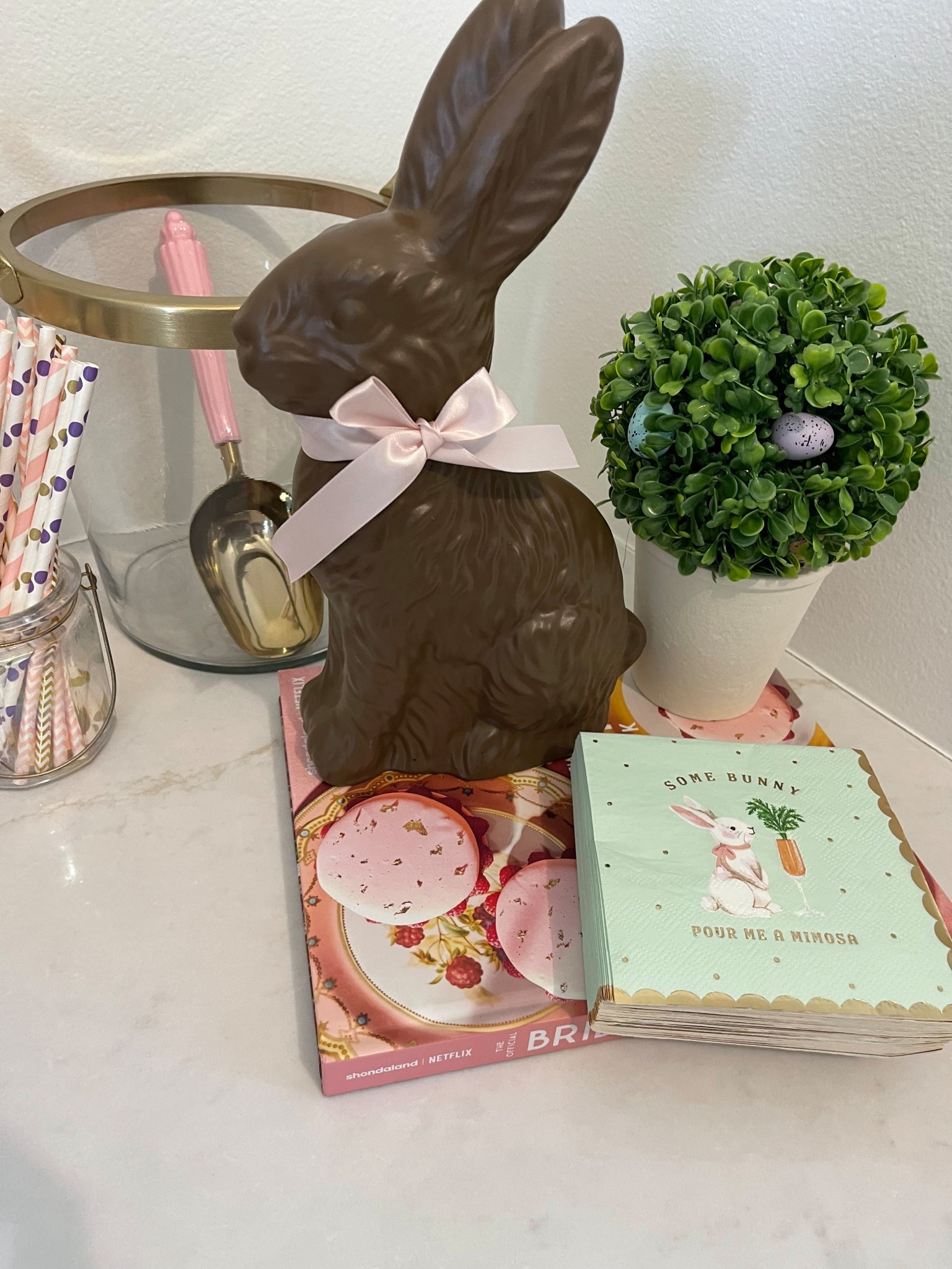 Easter and spring decor! Chocolate sculpture bunny is back in stock!! 

#LTKHome