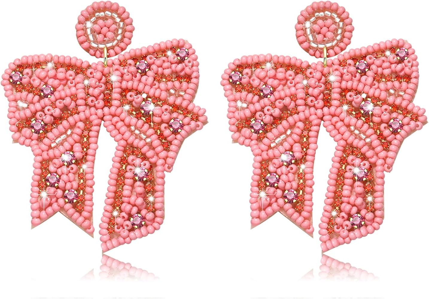 Bow Earrings for Women Pink Beaded Bow Dangly Earrings Lightweight Ribbon Bow Statement Earrings ... | Amazon (US)