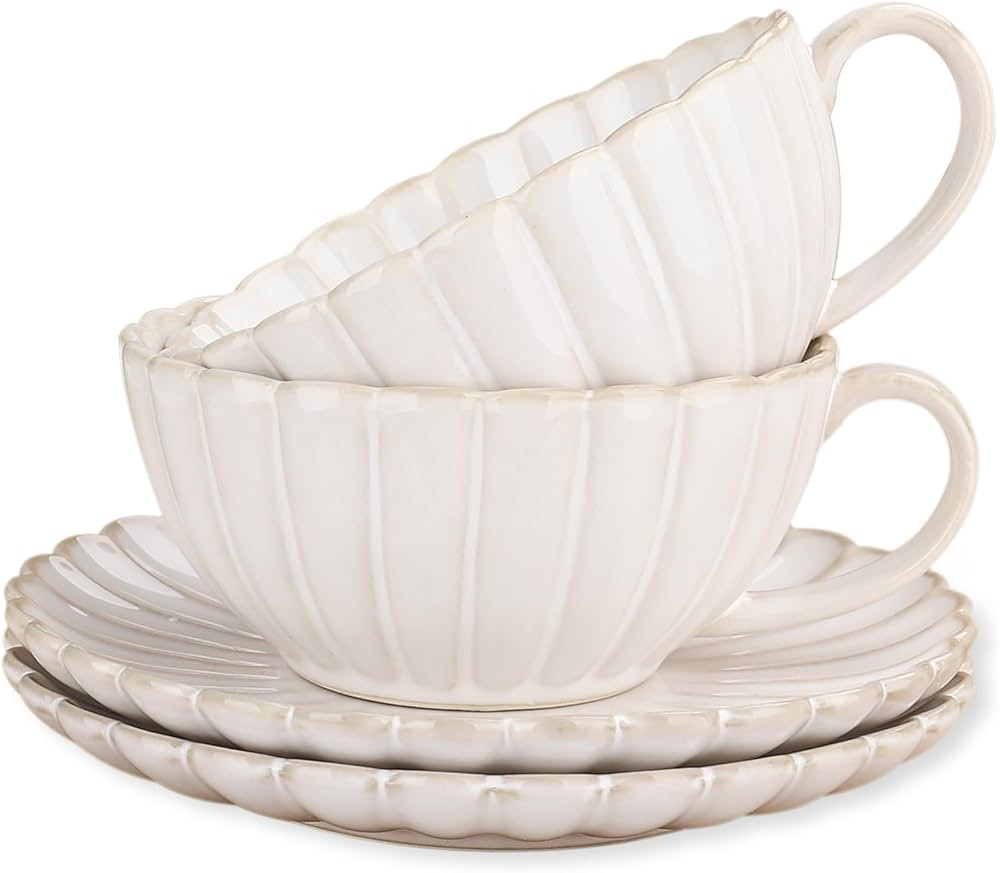 AmiCera Mother's Day Gift, Tea Cup and Saucer Set, Tea & Coffee Cups 250ml, Elegant Cup White Por... | Amazon (UK)