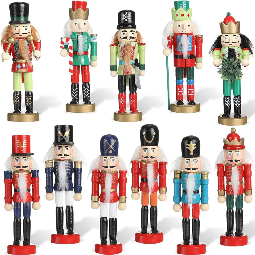 11 Pieces Christmas Nutcracker Ornament Set Wooden Nutcracker Soldier Hanging Decorations Nutcrac... | Amazon (US)
