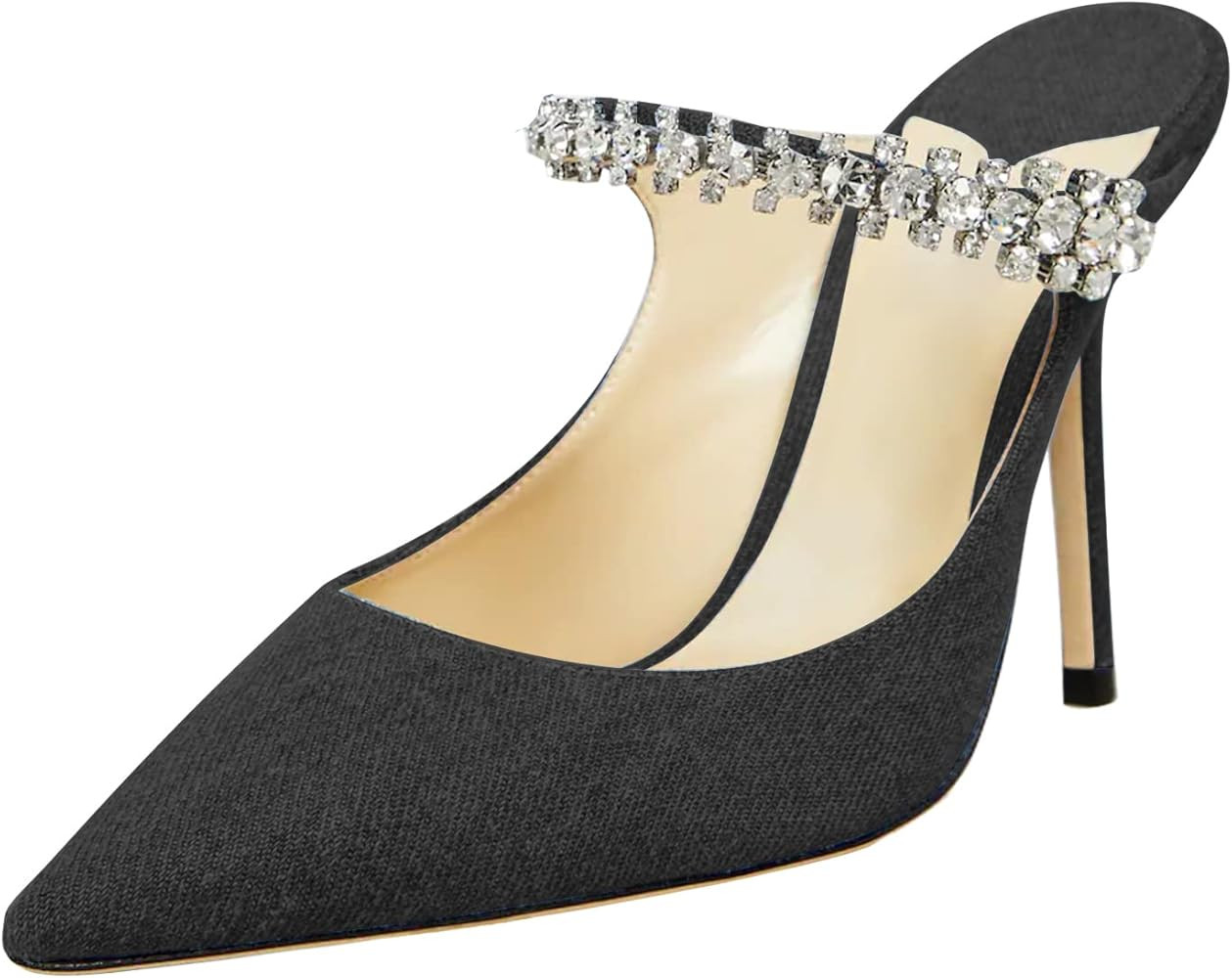 Jimishow Mule Heels Pointed Toe Heeled Mules for Women Strappy Satin Heels Slip On Wedding Shoes ... | Amazon (US)