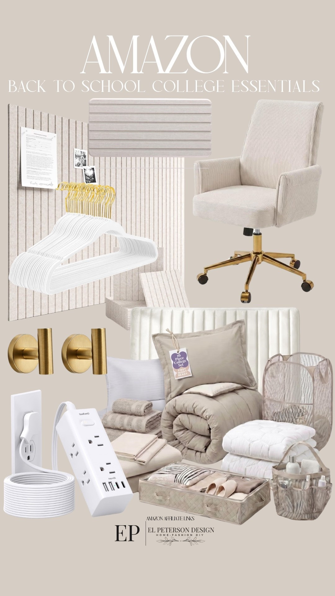 Amazon
Office chair
Dorm essential set
Hooks
Hangers
Outlet plugs
Bulletin board 
Tray