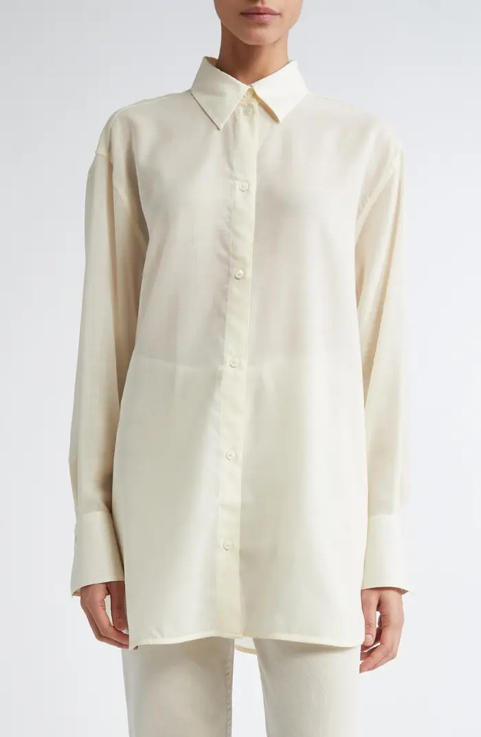 TOTEME Relaxed Semisheer Wool Voile Button-Up Shirt | Nordstrom | Nordstrom