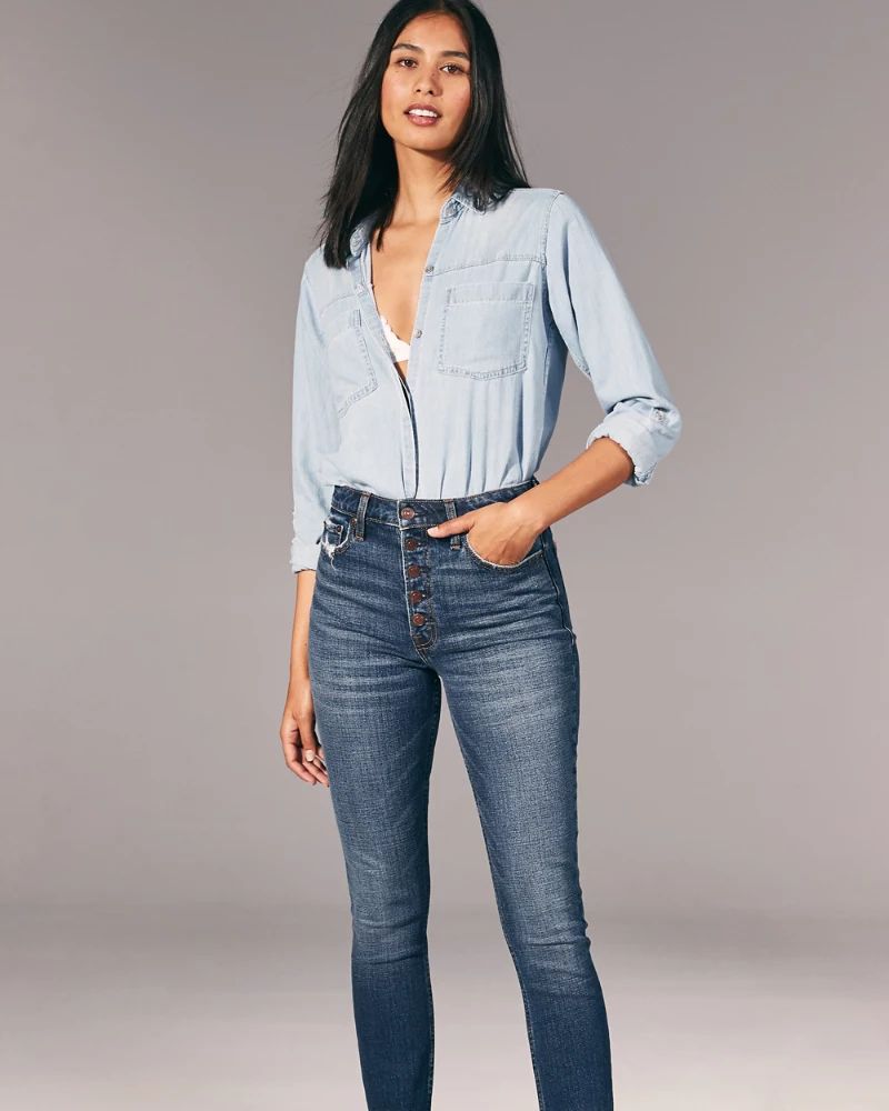 Button-Front High Rise Slim Jeans | Abercrombie & Fitch US & UK