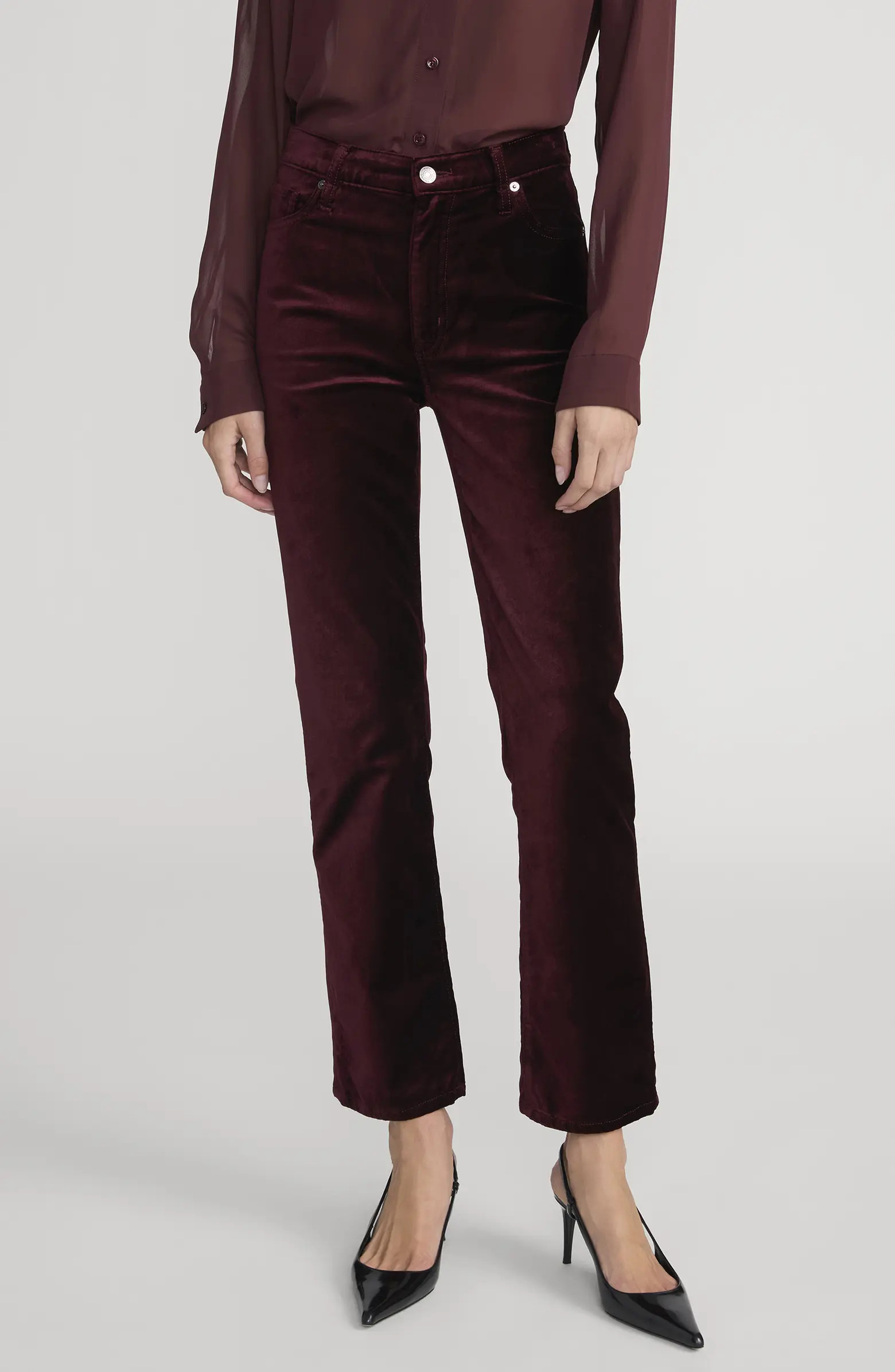 FRAME Le Sleek Velvet Ankle Straight Leg Pants | Nordstrom | Nordstrom