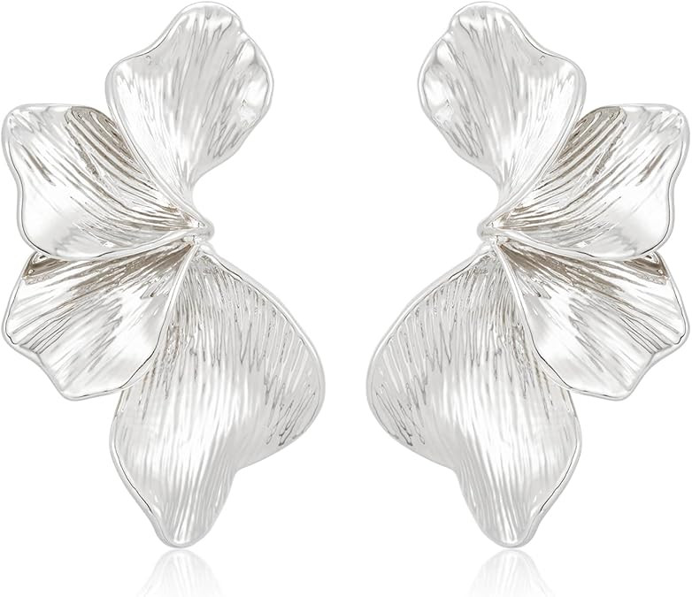 Chunky Gold Statement Earrings For Women Gold Plated Sectored Flower Leaf Shell Angel Wing Earrin... | Amazon (US)