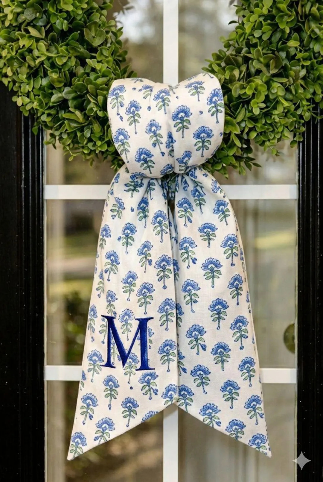 Personalized Blue Floral Wreath Sash, Custom Monogram Door Wreath Bow, Front Door Decor, Spring S... | Etsy (US)