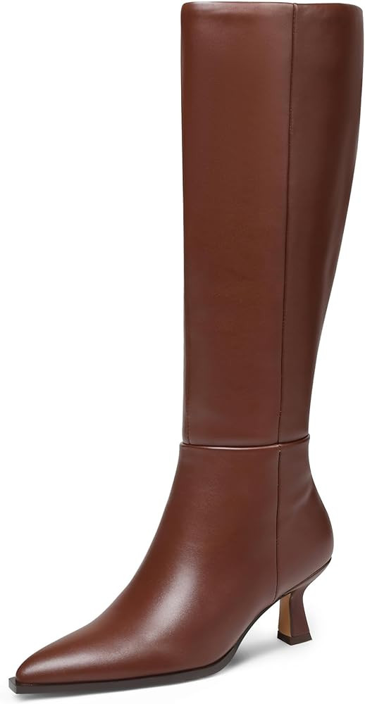 VOMIRA Knee High Boots for Women Black Boots Pointy Toe Kitten Heels Wide Calf Boots 3 In High He... | Amazon (US)