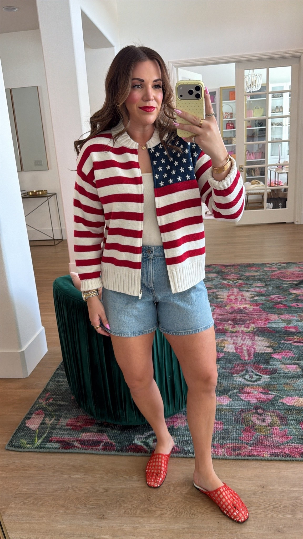 curvy midsize outfit for the 4th of July! wearing size medium in flag zip up sweater and size 30 in shorts

#LTKSeasonal #LTKMidsize