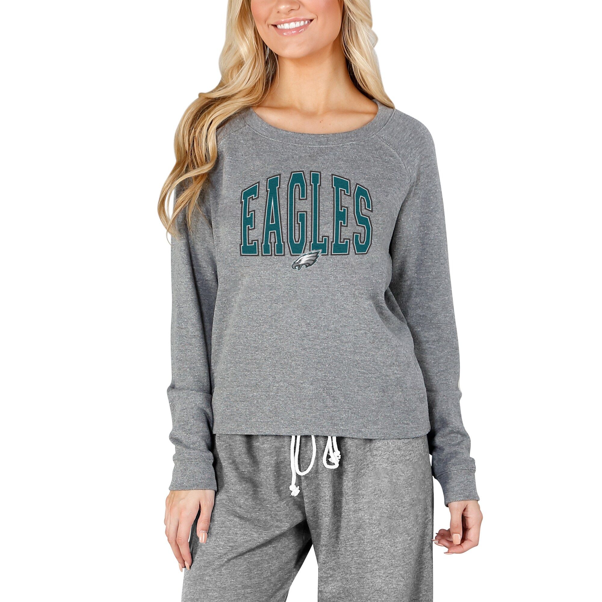 Women's Philadelphia Eagles Concepts Sport Gray Mainstream Terry Long Sleeve T-Shirt | NFL Shop