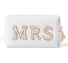 Y1tvei Bride Patch MRS Varsity Letter Cosmetic Toiletry Bag Pearl Rhinestone Letter Patches Bling... | Amazon (US)