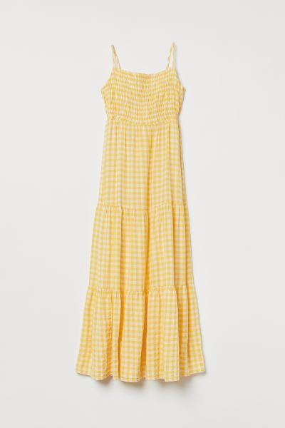 Ankle-length dress in airy, woven cotton fabric. Narrow, adjustable shoulder straps to tie at bac... | H&M (US + CA)