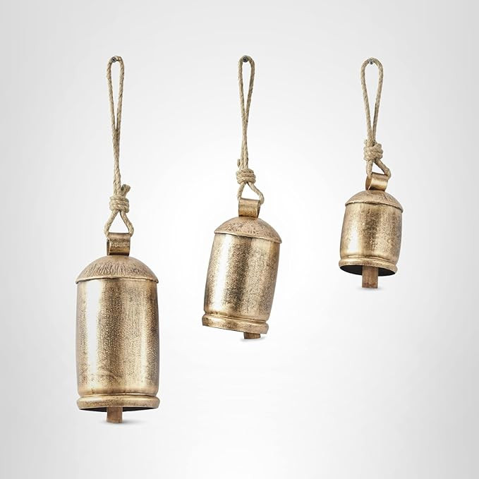 Deco 79 Gold Metal Tibetan Inspired Decorative Giant XL Cow Bells with Jute Hanging Rope, Set of ... | Amazon (US)
