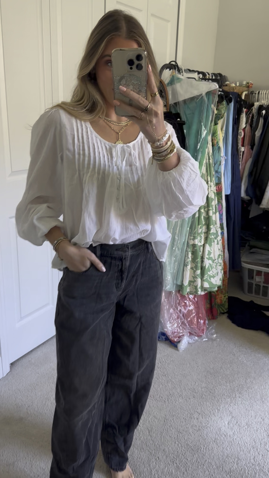 American Eagle haul. AE Strigid Low-Rise Baggy Barrel Jean in size 00. A baggier, bolder barrel jean with a low rise and a voluminous curved silhouette. The top is AE Long-Sleeve Breezy Boho Blouse in size XS. A boho chic top that's perfect for an elegant, breezy look. a big ole box of new American Eagle goodies the perfect pieces for spring and summer fashion I cannot wait to mix and match to create different outfits 😌💓 I am 5’4 and size 25 waist for reference. If you want to see a try on, LET ME KNOW!!! @American Eagle 

#americaneagle #americaneaglehaul #springfashion #springstyle #summerstyle #summerfashion #tryonhaul #tryon #tryonwithme #trendyoutfits #trendyclothes #styleinspo #trending #currentfashiontrend #fashiontrends #aerienewarrivals #americaneagleshorts #americaneagletryon #aegifted #aejeans spring fashion, spring style, American Eagle, American Eagle try on haul, new arrivals, summer fashion, warm weather outfits, AE jeans, jeans for summer. 

#LTKFindsUnder50 #LTKWatchNow #LTKSaleAlert