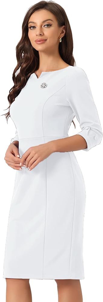 Allegra K Work Dress for Women 3/4 Sleeve Boat Neck Back Slit Sheath 2026 Professional Bodycon Bu... | Amazon (US)
