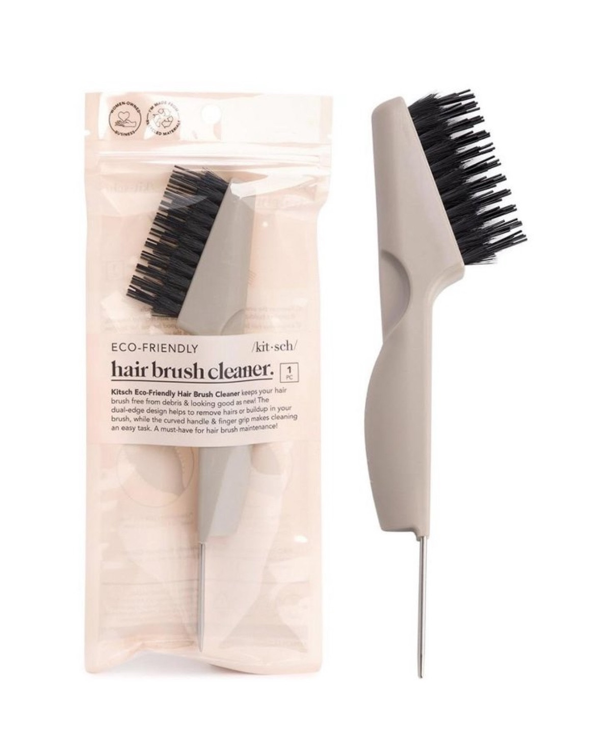 •	YOUR HAIR BRUSH ESSENTIAL: This hairbrush cleaner tool removes tangled knots, the smallest of hairs and product buildup around the base and bristles to keep your hairbrushes tidy and clean.
•	YOUR ALL-IN-ONE TOOL: To effectively clean, this hair brush cleaner solution boasts a dual-edge design. The bristles quickly brush up hairs and scrub hard-to-reach debris, while the metal comb picks through densely packed boar, nylon or metal bristles on hairbrushes.
•	MADE WITH HIGH QUALITY MATERIALS: To provide long-lasting strength and reliable use for years on end, the Kitsch Consciously Created Hairbrush Cleaner is expertly crafted with a durable recycled body and stainless steel blade.
•	CONVENIENT & EASY TO USE: A must-have for hairbrush maintenance, this hair brush cleaning tool is easy to use. Just hold the bristles at an angle to quickly brush up trapped hairs and debris, and use the comb to pick out fine hairs for a complete clean.
•	EASILY CLEAN YOUR BRUSHES: Extend the life of your hairbrushes by constantly removing hair and product debris. This comb cleaner tool is is comfortable to handle with a curved handle and finger grip to make cleaning an easy task, a perfect mothers day gifts for mom.

#LTKFindsUnder50 #LTKBeauty #LTKGiftGuide