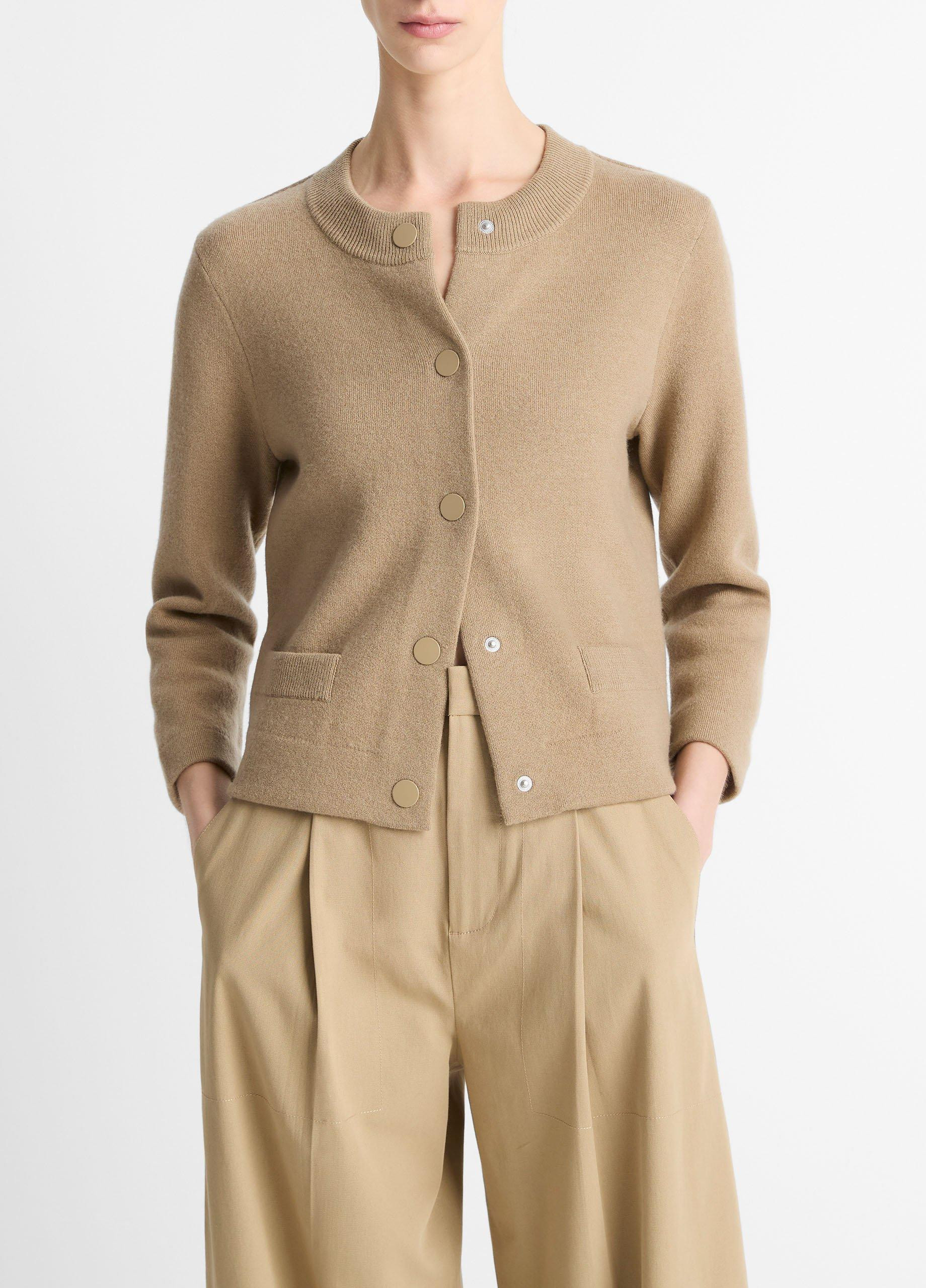 Women's Wool-Blend Shrunken Snap Cardigan, Fawn, Size XS Vince | Vince LLC