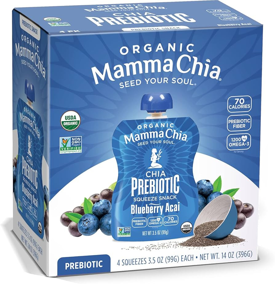 Mamma Chia Organic Prebiotic Squeeze Snack, Blueberry Acai, Fiber-Rich Prebiotic Gut Support, USD... | Amazon (US)